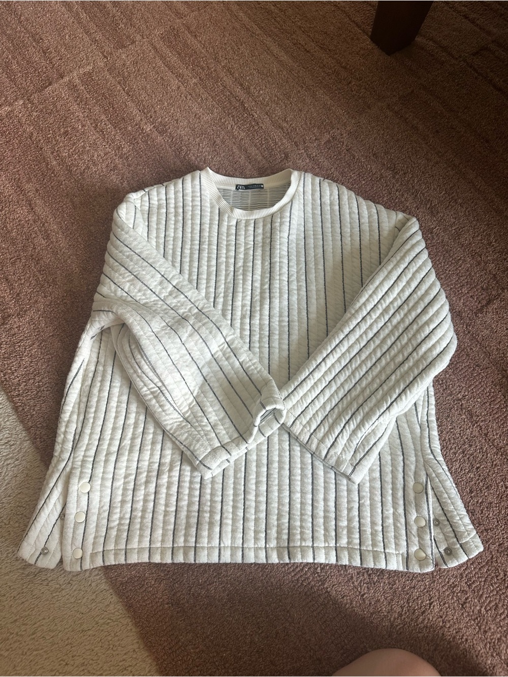 Zara Quilted Crewneck Sweater with Side Snaps